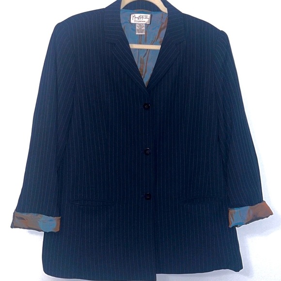 Mary McFadden Womens Size 16 Navy Blue Pinstripes 3 Button Suit Jacket Lined NEW - Picture 1 of 10